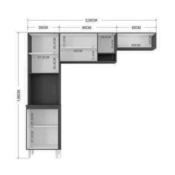 Cozinha Compacta Isadora Branco 8 Portas Larg. 2.02m - Poquema