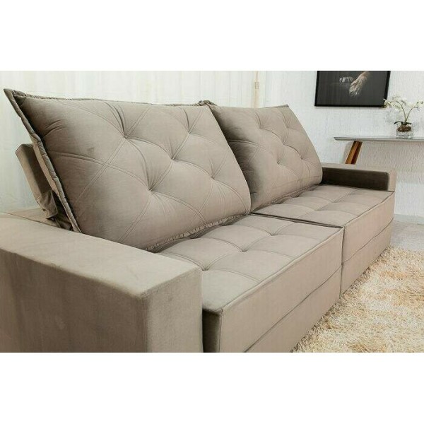 Sof Retrtil Reclinvel Berlim 2.90m Veludo Cinza 813 - D33 e Molas Ensacadas
