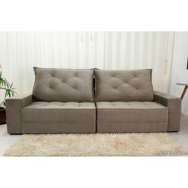 Sof Retrtil Reclinvel Berlim 2.90m Veludo Cinza 813 - D33 e Molas Ensacadas