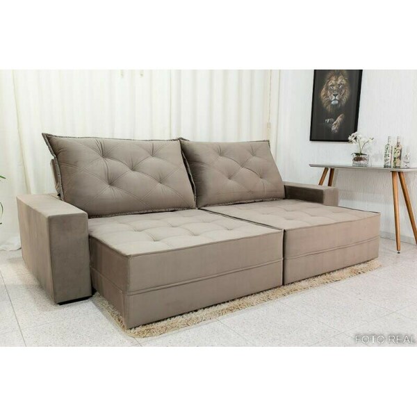 Sof Retrtil Reclinvel Berlim 2.90m Veludo Cinza 813 - D33 e Molas Ensacadas