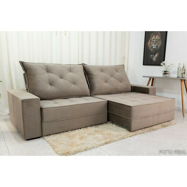 Sof Retrtil Reclinvel Berlim 2.90m Veludo Cinza 813 - D33 e Molas Ensacadas