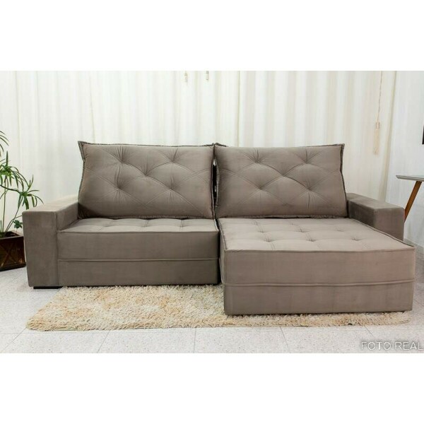 Sof Retrtil Reclinvel Berlim 2.90m Veludo Cinza 813 - D33 e Molas Ensacadas