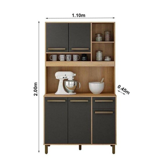 Arm�rio Ametista 05 Portas 01 Gaveta Cinamomo/Grafite Larg.1.10m Valdemoveis