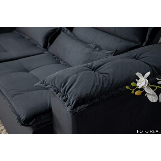 Sof� Retr�til Reclin�vel Nicole 1.80m Veludo Preto A14