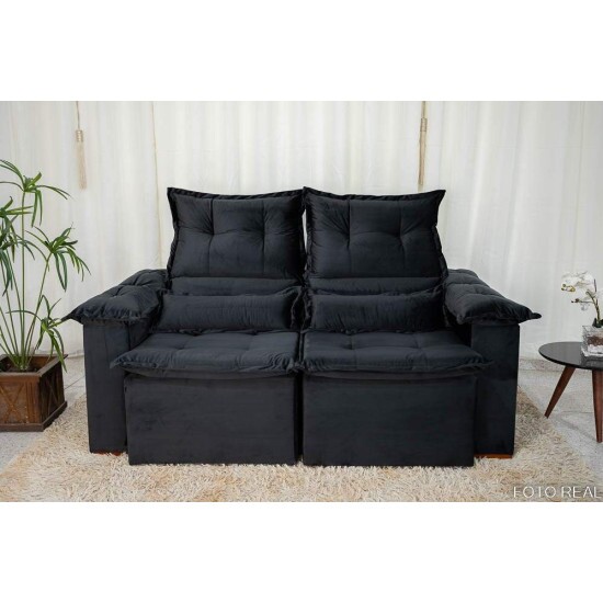 Sof� Retr�til Reclin�vel Nicole 1.80m Veludo Preto A14