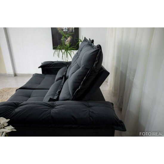 Sof� Retr�til Reclin�vel Nicole 1.80m Veludo Preto A14