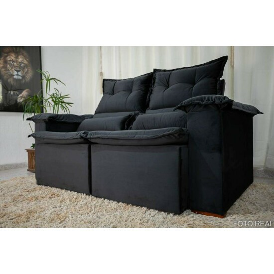 Sof� Retr�til Reclin�vel Nicole 1.80m Veludo Preto A14
