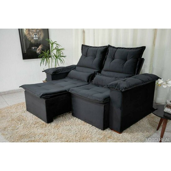 Sof� Retr�til Reclin�vel Nicole 1.80m Veludo Preto A14