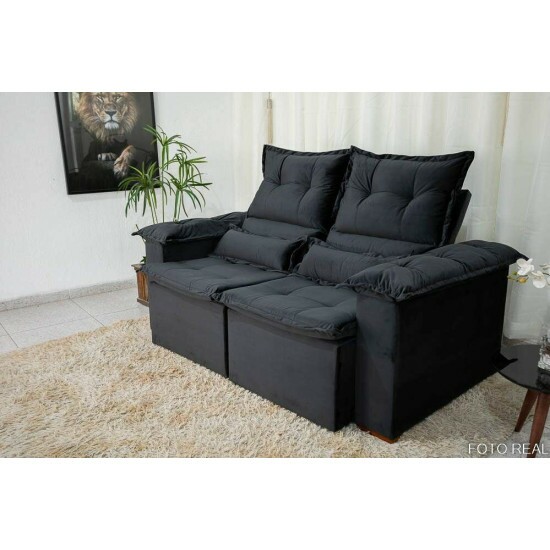 Sof� Retr�til Reclin�vel Nicole 1.80m Veludo Preto A14