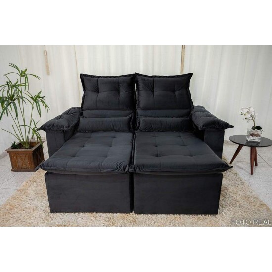 Sof� Retr�til Reclin�vel Nicole 1.80m Veludo Preto A14