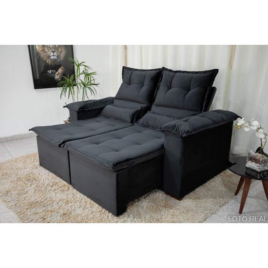 Sof� Retr�til Reclin�vel Nicole 1.80m Veludo Preto A14