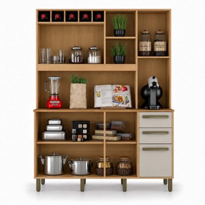 Arm�rio de Cozinha 1,46m Granada Cinamomo/Off White - Valdem�veis