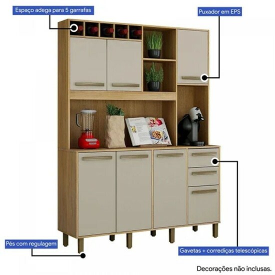 Arm�rio de Cozinha Granada Cinamomo/Off White Larg. 1.46m Valdemoveis