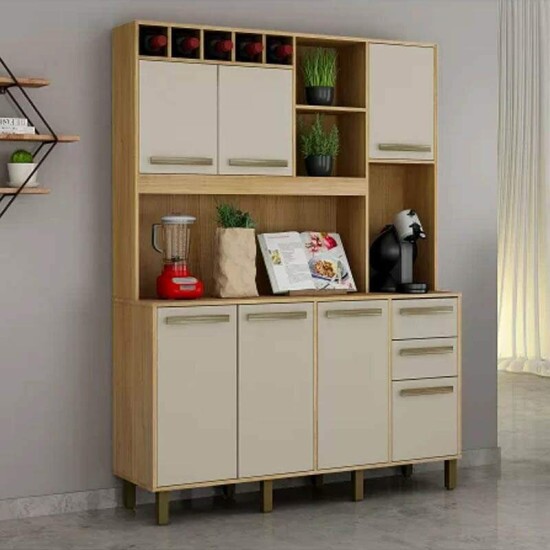 Arm�rio de Cozinha Granada Cinamomo/Off White Larg. 1.46m Valdemoveis