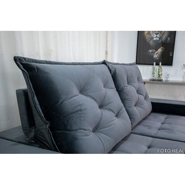 Sof Retrtil Reclinvel Berlim 2.50m Veludo Cinza 814 - D33 e Molas Ensacadas