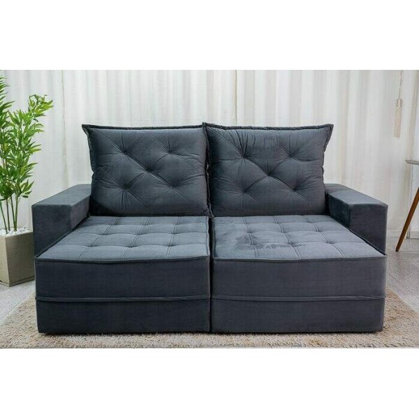 Sof Retrtil Reclinvel Berlim 2.50m Veludo Cinza 814 - D33 e Molas Ensacadas