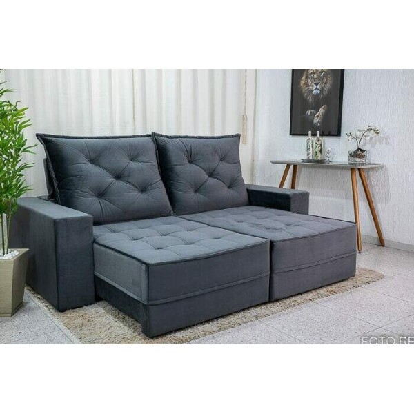 Sof Retrtil Reclinvel Berlim 2.50m Veludo Cinza 814 - D33 e Molas Ensacadas