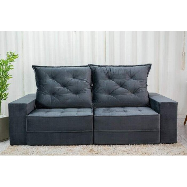 Sof Retrtil Reclinvel Berlim 2.50m Veludo Cinza 814 - D33 e Molas Ensacadas