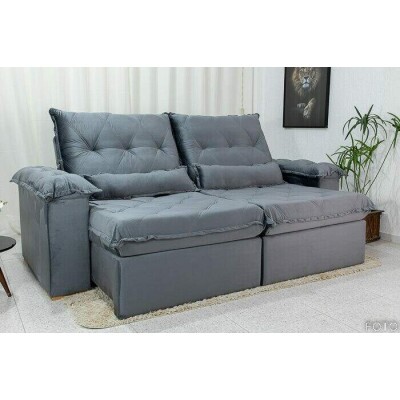 Sof Retrtil Reclinvel Califrnia 2.50m Veludo Cinza 526 - D28 Hiper