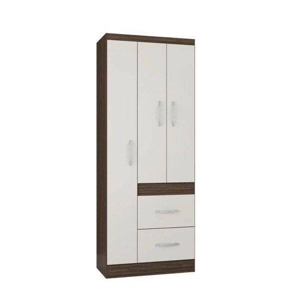 Roupeiro Solteiro Milo Chocolate/Off 3 Portas 2 Gavetas Larg. 0.68m - Poquema