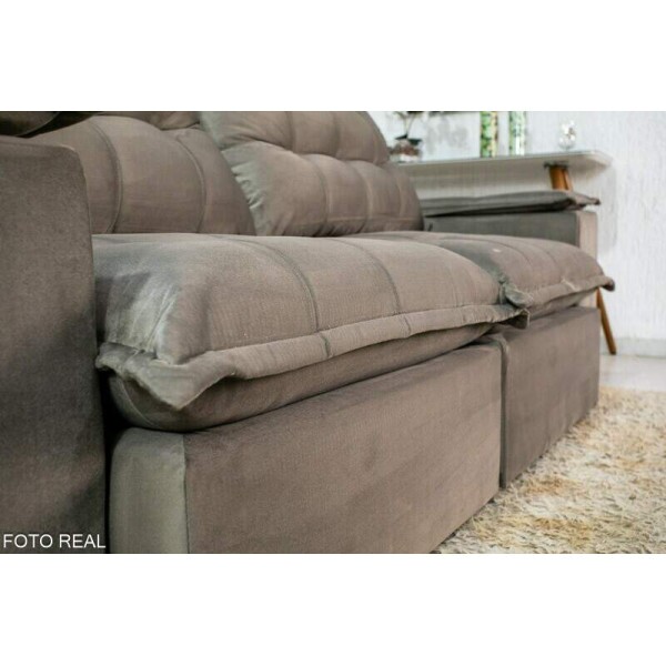 Sof Retrtil Reclinvel Atenas 2.10m Veludo Cinza 813 D33 e Molas Ensacadas
