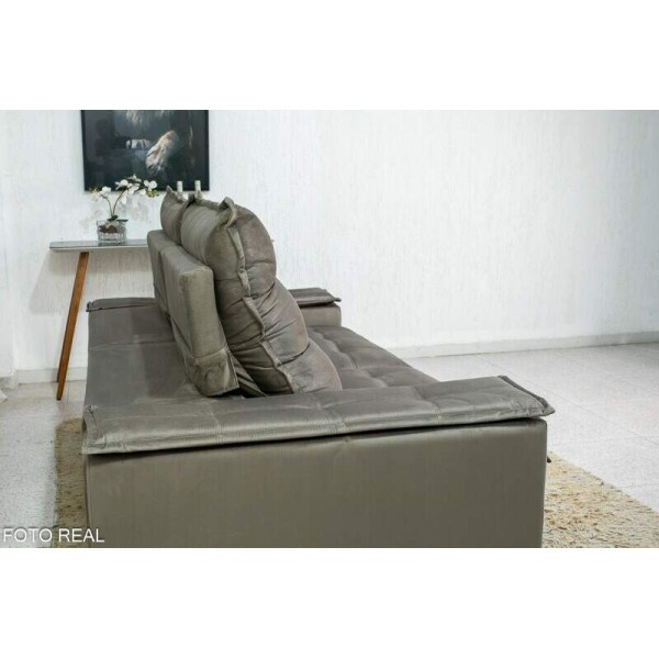 Sof Retrtil Reclinvel Atenas 2.10m Veludo Cinza 813 D33 e Molas Ensacadas