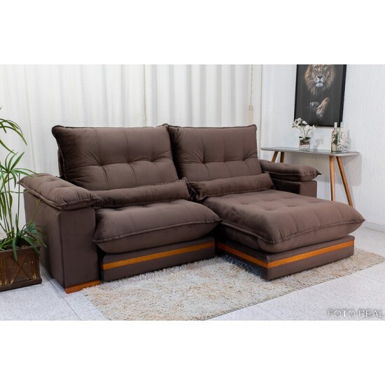 Sof� Retr�til Reclin�vel Ibis 2.50m Veludo Marrom 815 - D33 e Molas Ensacadas