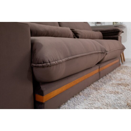 Sof� Retr�til Reclin�vel Ibis 2.50m Veludo Marrom 815 - D33 e Molas Ensacadas