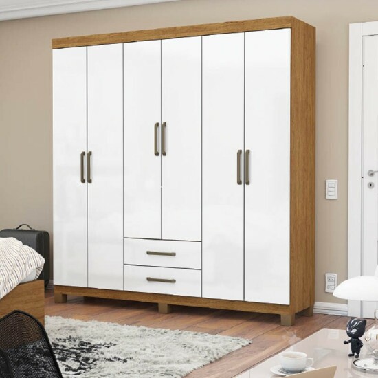 Roupeiro Solteiro �ries Freij�/Branco 6 Portas 2 Gavetas C/P�s Larg. 1.53m - Carioca