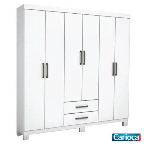 Roupeiro Solteiro �ries Branco 6 Portas 2 Gavetas C/P�s Larg. 1.53m - Carioca