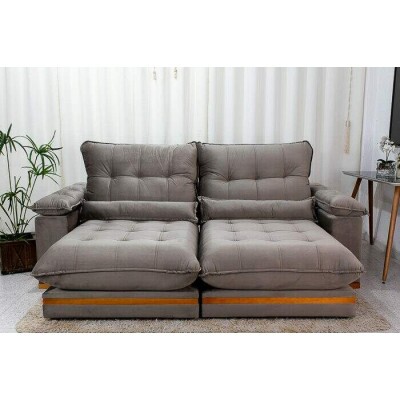 Sof Retrtil Reclinvel Ibis 2.50m Veludo Cinza 813 - D33 e Molas Ensacadas