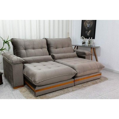 Sof Retrtil Reclinvel Ibis 2.50m Veludo Cinza 813 - D33 e Molas Ensacadas