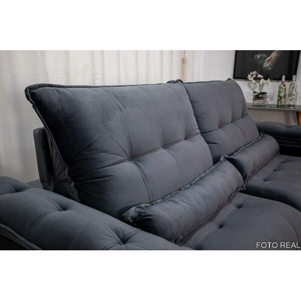 Sof Retrtil Reclinvel Ibis 2.50m Veludo Cinza 814 - D33 e Molas Ensacadas