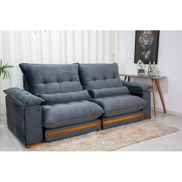 Sof Retrtil Reclinvel Ibis 2.50m Veludo Cinza 814 - D33 e Molas Ensacadas