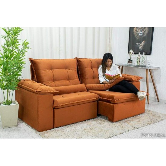 Sof� Retr�til Reclin�vel Madri 2.30m Veludo Terracota 24 - D28 Soft