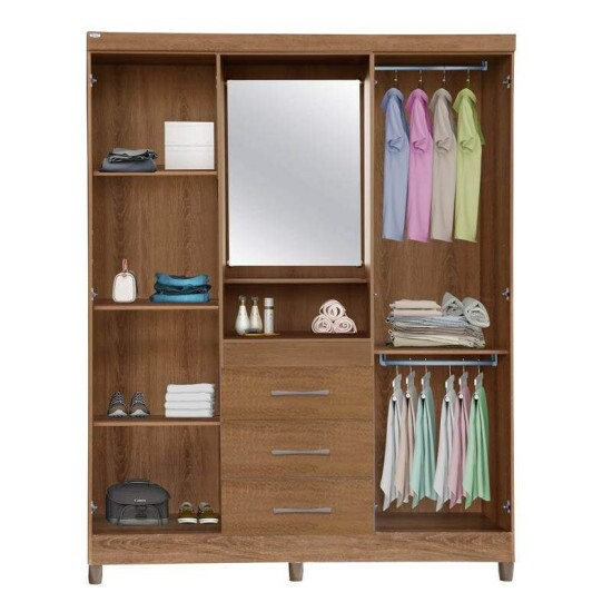 Guarda-Roupa Solteiro Capelinha Lyon c/Espelho 4 portas Mel Com P�s Rud Rack