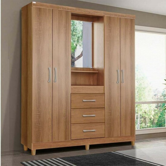 Guarda-Roupa Solteiro Capelinha Lyon c/Espelho 4 portas Mel Com P�s Rud Rack