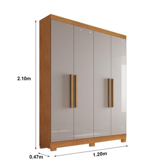 Guarda-Roupa Solteiro 4 Portas Larg. 1.20m Sergipe Nature/Off White 100% MDF Com P�s Bianchi
