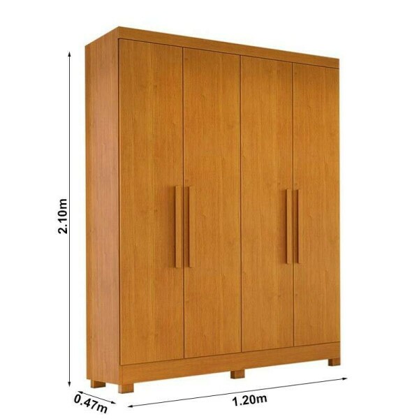Guarda-Roupa Solteiro 4 Portas Larg. 1.20m Sergipe Nature 100% MDF Com Ps Bianchi