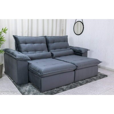 Sof Retrtil Reclinvel Emanuelly 2.30m Veludo Cinza 20 - D28 Soft