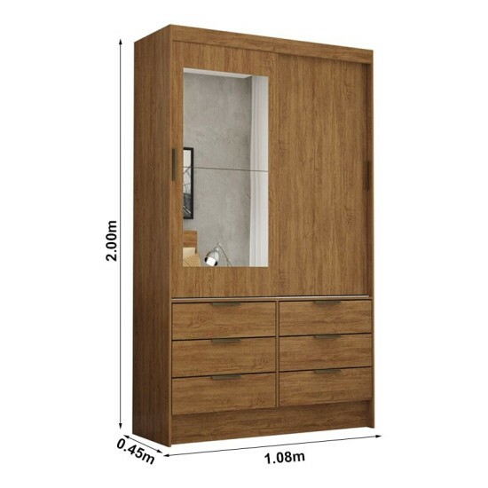 Roupeiro Solteiro Sevilha Freij� 2 Portas C/ 1 Espelho 6 Gavetas Larg. 1.08m - Carioca
