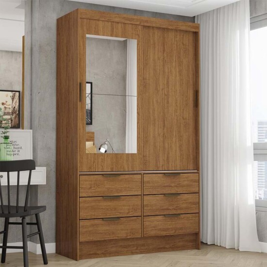 Roupeiro Solteiro Sevilha Freij� 2 Portas C/ 1 Espelho 6 Gavetas Larg. 1.08m - Carioca