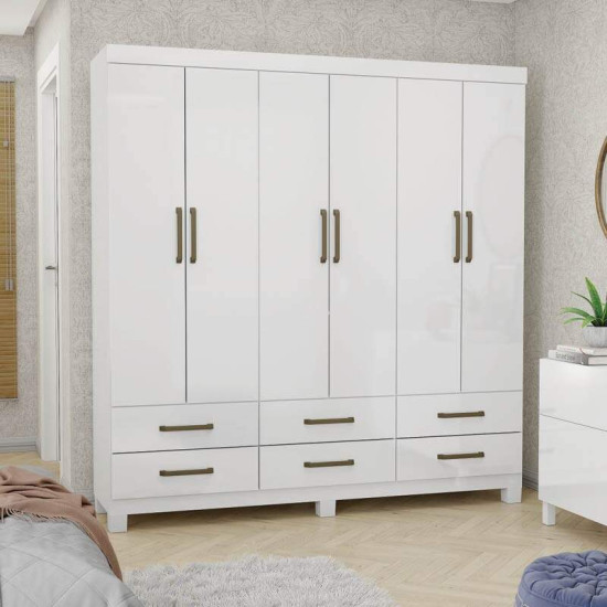 Guarda-Roupa Solteiro Dallas Larg. 1.53m 6 Portas 6 Gavetas Branco Com P�s Carioca