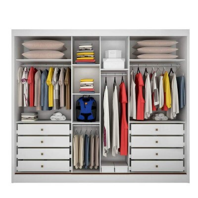 Roupeiro Casal Diamond Plus Neve Fosco 3 Portas 8 Gavetas C/ 1 Espelho 100% MDF Larg. 2.41m - Novo Horizonte