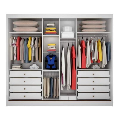Roupeiro Casal Sollo Plus Branco 3 Portas 8 Gavetas C/ 1 Espelho 100% MDF Larg. 2.73m - Novo Horizonte