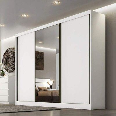 Roupeiro Casal Sollo Plus Branco 3 Portas 8 Gavetas C/ 1 Espelho 100% MDF Larg. 2.73m - Novo Horizonte