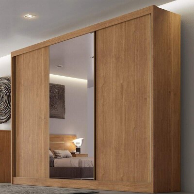 Roupeiro Casal Sollo Plus Cumaru/Fendi 3 Portas 8 Gavetas C/ 1 Espelho 100% MDF Larg. 2.73m - Novo Horizonte