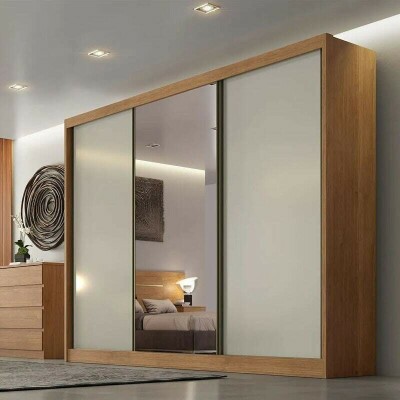 Roupeiro Casal Sollo Plus Cumaru/Fendi 3 Portas 8 Gavetas C/ 1 Espelho 100% MDF Larg. 2.73m - Novo Horizonte