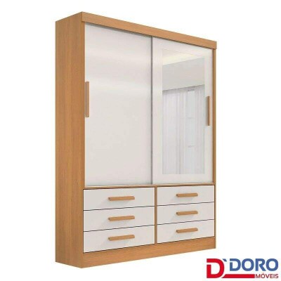 Roupeiro Solteiro Mer�dian Cinamomo/Off 2 portas c/ 1 Espelho 6 Gavetas Larg. 1.35m - D Doro