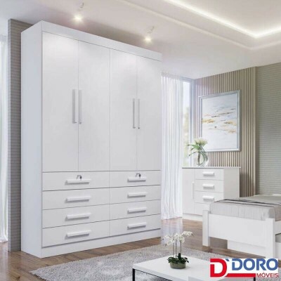 Roupeiro Solteiro M�naco Branco 4 Portas 8 Gavetas Larg. 1.60m - D Doro